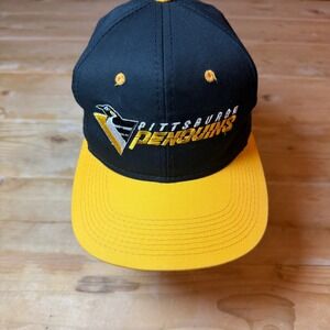 Vintage Pittsburgh Penguins Snapback Hat The G Cap NHL Robo Penguin Black Yellow